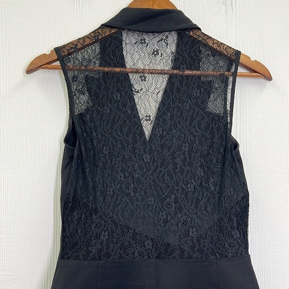 Zara - Tuxedo Sleeveless Lace Rhinestone Flower Button Short Romper Medium - Picture 13 of 16